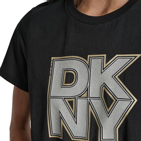DKNY Womens Mixed Metal Stacked Glitter Logo Short Sleeve T-Shirt in Saudi Arabia