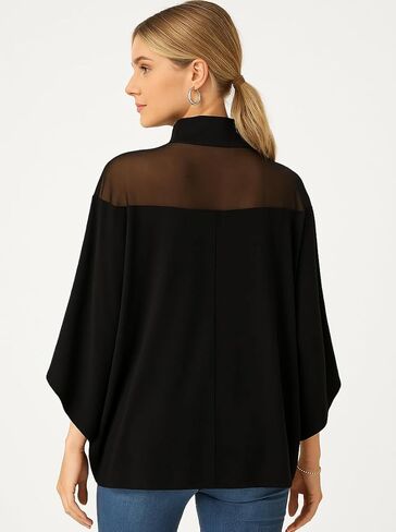 Flowy Tops for Women Casual Mesh Mock Neck Batwing Sleeve Shirts Loose Blouses in Saudi Arabia
