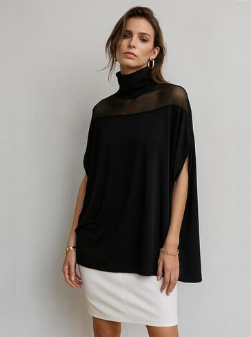 Flowy Tops for Women Casual Mesh Mock Neck Batwing Sleeve Shirts Loose Blouses in Saudi Arabia