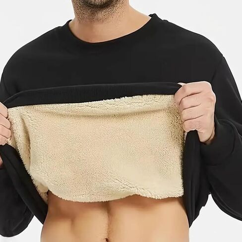 Men's Crewneck Sweatshirt Warm Thermal Long Sleeve Winter Fleece Pullover Shirt Clothes in Saudi Arabia