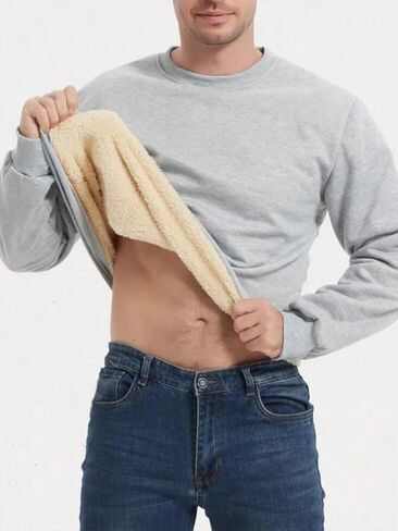 Men's Crewneck Sweatshirt Warm Thermal Long Sleeve Winter Fleece Pullover Shirt Clothes in Saudi Arabia