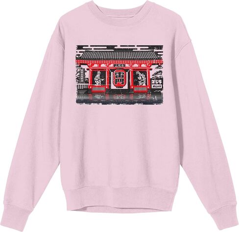 Bioworld Godzilla Classic Shin and Mecha Shin in Pagoda Adult Pink Crew Neck Sweatshirt in Saudi Arabia