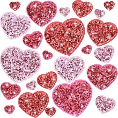 24 PCS ترتر القلب الحديد على البقع في 4 أحجام مقدمة بقع الحب اللامع المزخرفة لأكياس الملابس جاكيتات الجينز القبع in Kuwait