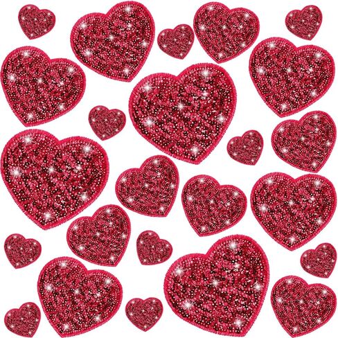 24 PCS ترتر القلب الحديد على البقع في 4 أحجام مقدمة بقع الحب اللامع المزخرفة لأكياس الملابس جاكيتات الجينز القبع in Kuwait