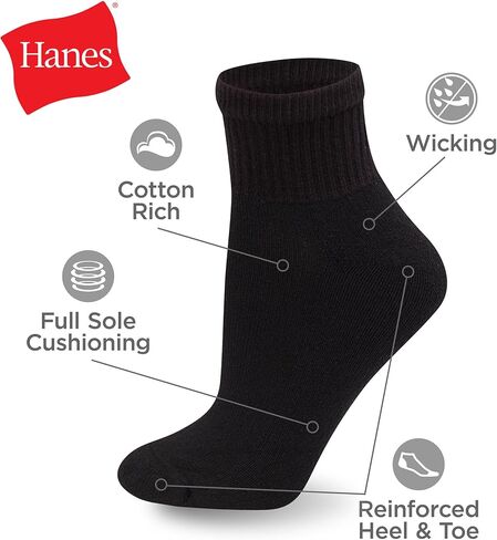 مجموعة جوارب Hanes Red Label للرجال مكونة من 6 جوارب للكاحل مبطنة، أسود، 6 رجال، أسود، 6 in Saudi Arabia