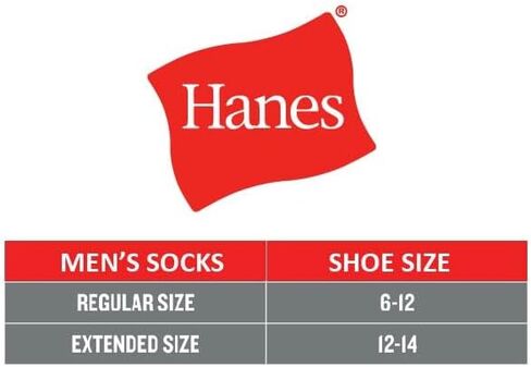 مجموعة جوارب Hanes Red Label للرجال مكونة من 6 جوارب للكاحل مبطنة، أسود، 6 رجال، أسود، 6 in Saudi Arabia