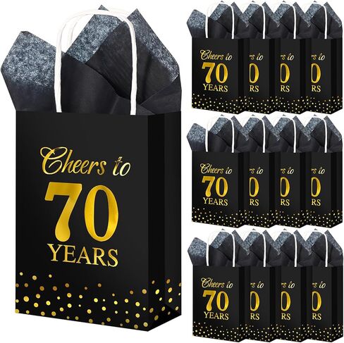 Resholder 20 Pack Cheers to 60 Years Gift Bags with Handle 60th Birthday Gift Bag Party Favors with Tissue Paper Black and Gold Paper Goodie Treat Presents Birthday Anniversary Wedding Supplies in Saudi Arabia