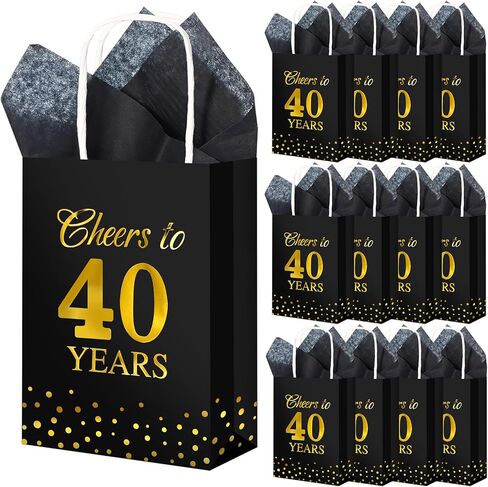 Resholder 20 Pack Cheers to 60 Years Gift Bags with Handle 60th Birthday Gift Bag Party Favors with Tissue Paper Black and Gold Paper Goodie Treat Presents Birthday Anniversary Wedding Supplies in Saudi Arabia