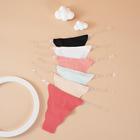 6 Pack Women Seamless Low Rise Adjustable Transparent Strap Panties, Ice Silk One-Piece Invisible Underwear Set in Saudi Arabia