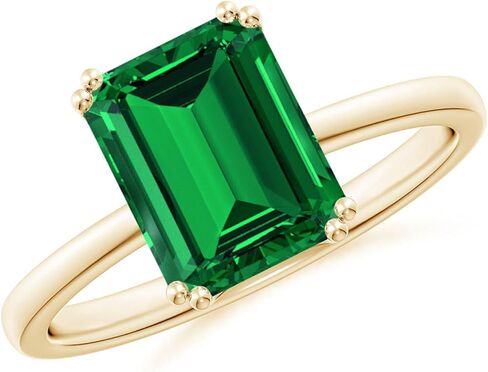 Angara Lab Grown Emerald Solitaire Engagement Ring for Women | Double Prong-Set Emerald-Cut Lab Emerald Ring in 14K Solid Gold/Platinum | May Birthday, Gemstone Jewellery Gift in Saudi Arabia