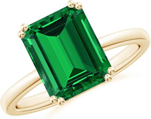 Angara Lab Grown Emerald Solitaire Engagement Ring for Women | Double Prong-Set Emerald-Cut Lab Emerald Ring in 14K Solid Gold/Platinum | May Birthday, Gemstone Jewellery Gift in Saudi Arabia