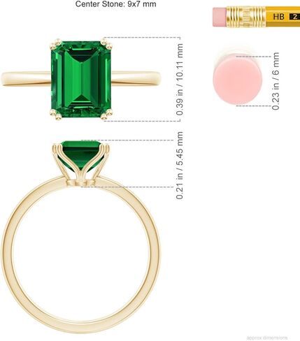 Angara Lab Grown Emerald Solitaire Engagement Ring for Women | Double Prong-Set Emerald-Cut Lab Emerald Ring in 14K Solid Gold/Platinum | May Birthday, Gemstone Jewellery Gift in Saudi Arabia