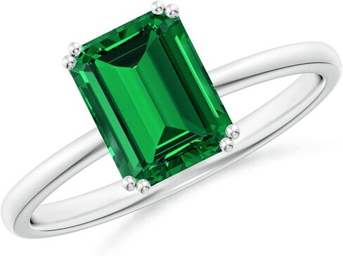 Angara Lab Grown Emerald Solitaire Engagement Ring for Women | Double Prong-Set Emerald-Cut Lab Emerald Ring in 14K Solid Gold/Platinum | May Birthday, Gemstone Jewellery Gift in Saudi Arabia