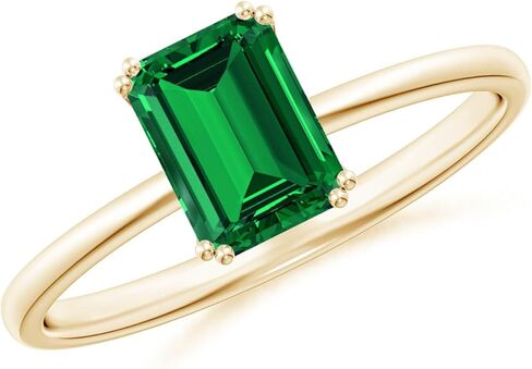 Angara Lab Grown Emerald Solitaire Engagement Ring for Women | Double Prong-Set Emerald-Cut Lab Emerald Ring in 14K Solid Gold/Platinum | May Birthday, Gemstone Jewellery Gift in Saudi Arabia