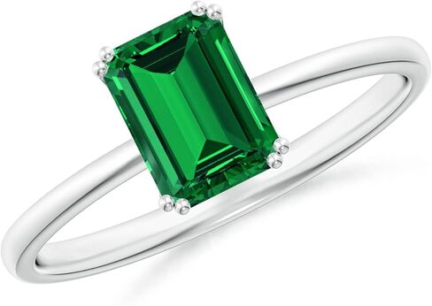 Angara Lab Grown Emerald Solitaire Engagement Ring for Women | Double Prong-Set Emerald-Cut Lab Emerald Ring in 14K Solid Gold/Platinum | May Birthday, Gemstone Jewellery Gift in Saudi Arabia
