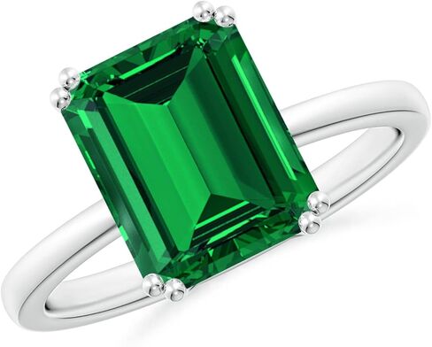 Angara Lab Grown Emerald Solitaire Engagement Ring for Women | Double Prong-Set Emerald-Cut Lab Emerald Ring in 14K Solid Gold/Platinum | May Birthday, Gemstone Jewellery Gift in Saudi Arabia