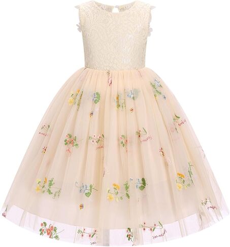Flower Girl Dress Sleeveless Floral Tulle Dress for Girls Princess Bridesmaid Dresses for Wedding Party Birthday in Saudi Arabia