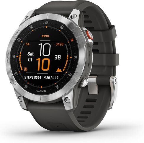 Garmin epix Gen 2، ساعة ذكية نشطة متميزة، ميزات الصحة والعافية، شاشة AMOLED تعمل باللمس، ساعة مغامرة بميزات متقدمة، تيتانيوم أبيض (متجدد) in Kuwait