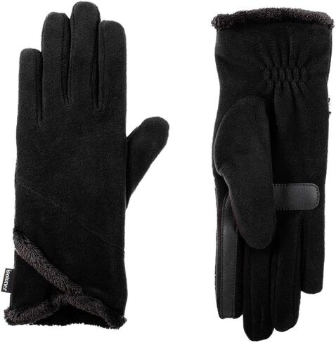 isotoner Women's SmartDri Fleece Gloves W/Overlap Wrist (Microluxe) One Size Black - A30749 in Saudi Arabia