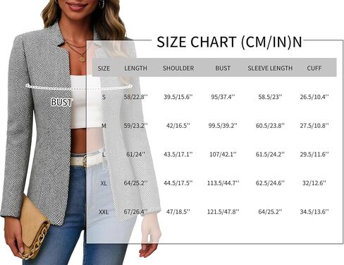 Mina Self 2025 Fall Women's Herringbone Tweed Blazer Jacket - Plaid Open Front Slim Stand Collar Full-Lined Work Trendy Coat in Saudi Arabia