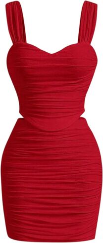 المرأة الصيف مثير Bodycon أكمام تانك الأشرطة شبكة Ruched البسيطة حزب البدلة in Saudi Arabia