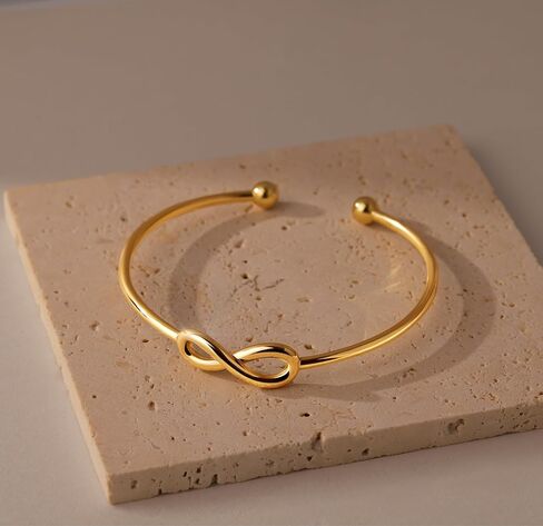 Gelbesty Infinity Love Knot Dainty Gold Bangle Bracelets for Women, 14K Gold Plated Adjustable 925 Silver Bracelet, Trendy Jewelry Gifts for Valentine's Day in Kuwait