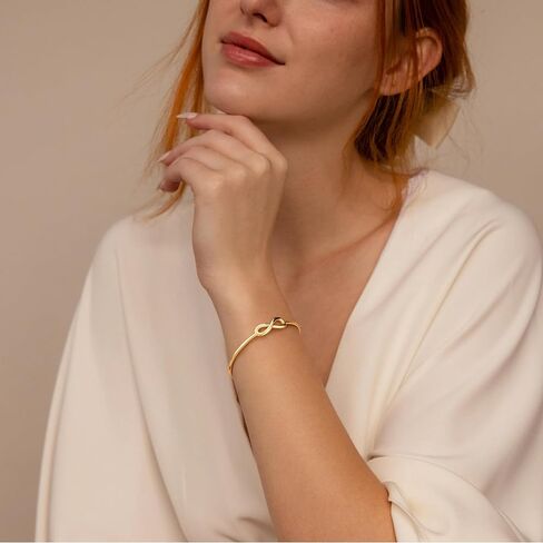 Gelbesty Infinity Love Knot Dainty Gold Bangle Bracelets for Women, 14K Gold Plated Adjustable 925 Silver Bracelet, Trendy Jewelry Gifts for Valentine's Day in Kuwait