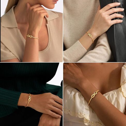Gelbesty Infinity Love Knot Dainty Gold Bangle Bracelets for Women, 14K Gold Plated Adjustable 925 Silver Bracelet, Trendy Jewelry Gifts for Valentine's Day in Kuwait