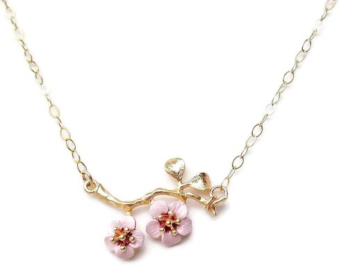 Cherry Blossom Flower Choker Necklace with Gold Filled Chain - Hand Painted Quality Handmade Gift in Kuwait
