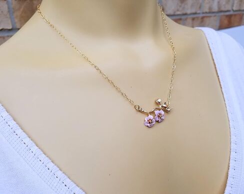 Cherry Blossom Flower Choker Necklace with Gold Filled Chain - Hand Painted Quality Handmade Gift in Kuwait