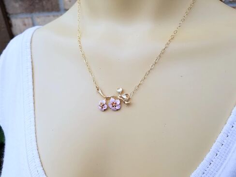 Cherry Blossom Flower Choker Necklace with Gold Filled Chain - Hand Painted Quality Handmade Gift in Kuwait
