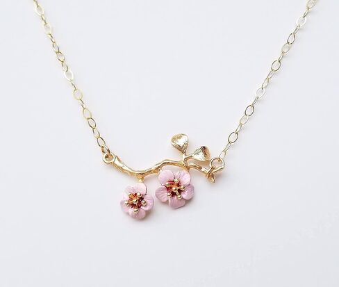 Cherry Blossom Flower Choker Necklace with Gold Filled Chain - Hand Painted Quality Handmade Gift in Kuwait