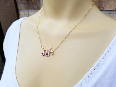 Cherry Blossom Flower Choker Necklace with Gold Filled Chain - Hand Painted Quality Handmade Gift in Kuwait