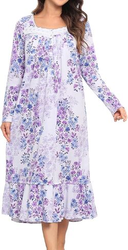 FMIRREO Long Sleeve Nightgowns for Women Soft Cotton Night Gowns Victorian Nightdress Vintage House Dress in Saudi Arabia