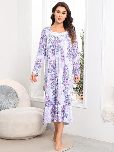 FMIRREO Long Sleeve Nightgowns for Women Soft Cotton Night Gowns Victorian Nightdress Vintage House Dress in Saudi Arabia
