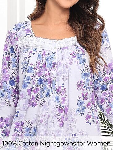 FMIRREO Long Sleeve Nightgowns for Women Soft Cotton Night Gowns Victorian Nightdress Vintage House Dress in Saudi Arabia