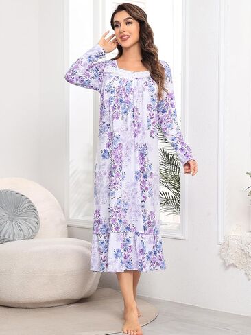 FMIRREO Long Sleeve Nightgowns for Women Soft Cotton Night Gowns Victorian Nightdress Vintage House Dress in Saudi Arabia