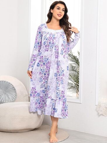FMIRREO Long Sleeve Nightgowns for Women Soft Cotton Night Gowns Victorian Nightdress Vintage House Dress in Saudi Arabia