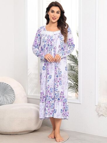 FMIRREO Long Sleeve Nightgowns for Women Soft Cotton Night Gowns Victorian Nightdress Vintage House Dress in Saudi Arabia
