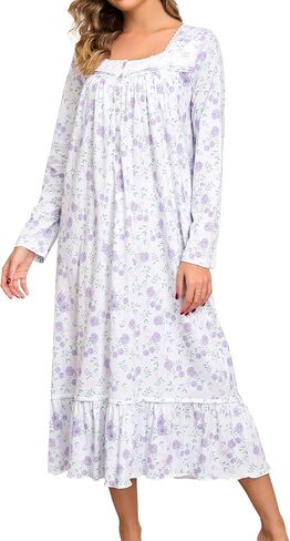 FMIRREO Long Sleeve Nightgowns for Women Soft Cotton Night Gowns Victorian Nightdress Vintage House Dress in Saudi Arabia