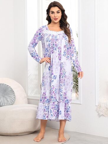 FMIRREO Long Sleeve Nightgowns for Women Soft Cotton Night Gowns Victorian Nightdress Vintage House Dress in Saudi Arabia