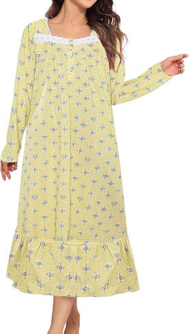 FMIRREO Long Sleeve Nightgowns for Women Soft Cotton Night Gowns Victorian Nightdress Vintage House Dress in Saudi Arabia