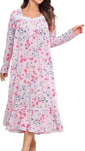 FMIRREO Long Sleeve Nightgowns for Women Soft Cotton Night Gowns Victorian Nightdress Vintage House Dress in Saudi Arabia