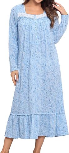 FMIRREO Long Sleeve Nightgowns for Women Soft Cotton Night Gowns Victorian Nightdress Vintage House Dress in Saudi Arabia