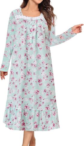 FMIRREO Long Sleeve Nightgowns for Women Soft Cotton Night Gowns Victorian Nightdress Vintage House Dress in Saudi Arabia