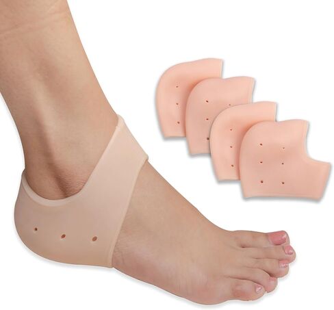 Wonder Care Pair of 2 Silicone Heels Protectors for Moisturizing Heels, Cracked Heel Protection, Relief Blister, Heel Spurs, and Plantar Fascitis Wrap| Heel Gel Socks| Stretchable| Unisex, Beige in Saudi Arabia