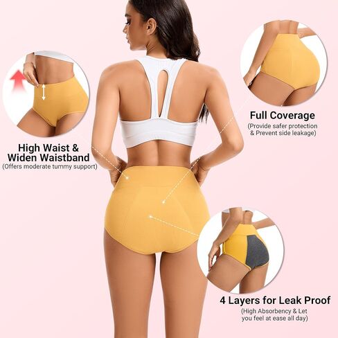 HATSURE Period Underwear for Women Heavy Flow Cotton Leakproof Panties High Waist Incontinence Briefs 4 Pack in Saudi Arabia