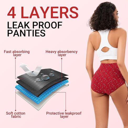 HATSURE Period Underwear for Women Heavy Flow Cotton Leakproof Panties High Waist Incontinence Briefs 4 Pack in Saudi Arabia