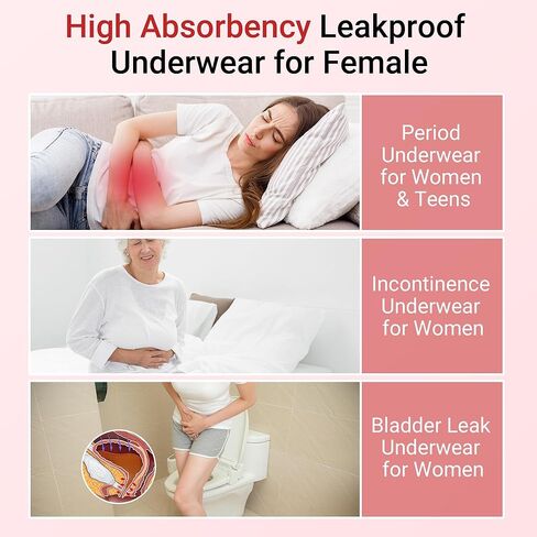 HATSURE Period Underwear for Women Heavy Flow Cotton Leakproof Panties High Waist Incontinence Briefs 4 Pack in Saudi Arabia