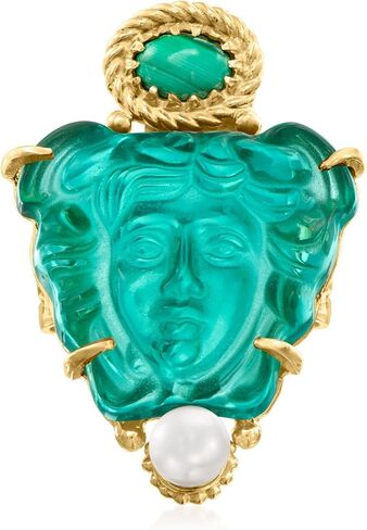 Ross-Simons Italian Tagliamonte Green Venetian Glass, Malachite and 5-5.5mm Cultured Pearl Medusa Ring in 18kt Gold Over Sterling in Saudi Arabia